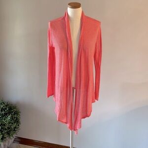 ELLEN TRACY pinstripe 3 ways cardigan wrap lightweight knit coral white M/L